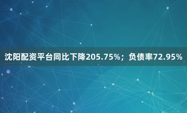 沈阳配资平台同比下降205.75%；负债率72.95%